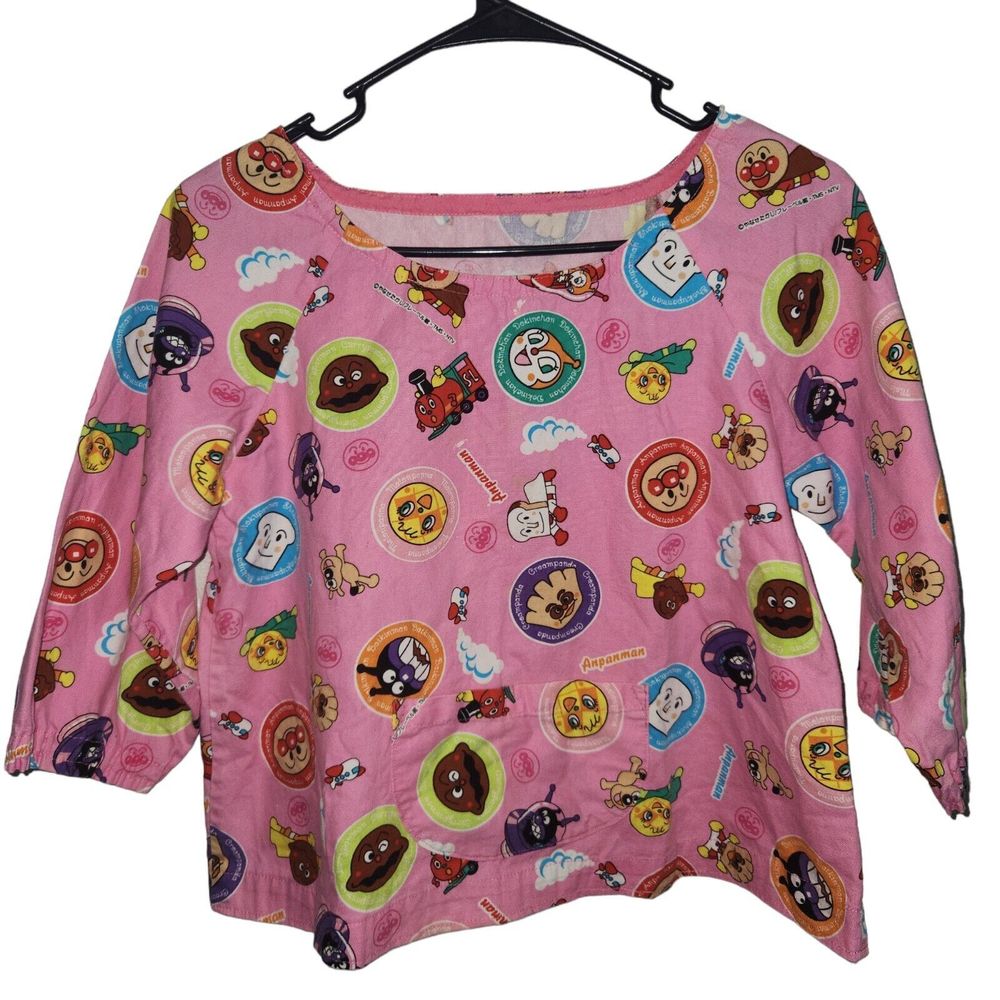 Anpanman Cartoon Japanese Pink Longsleeve Smock‎  Shirt Kids Size Medium